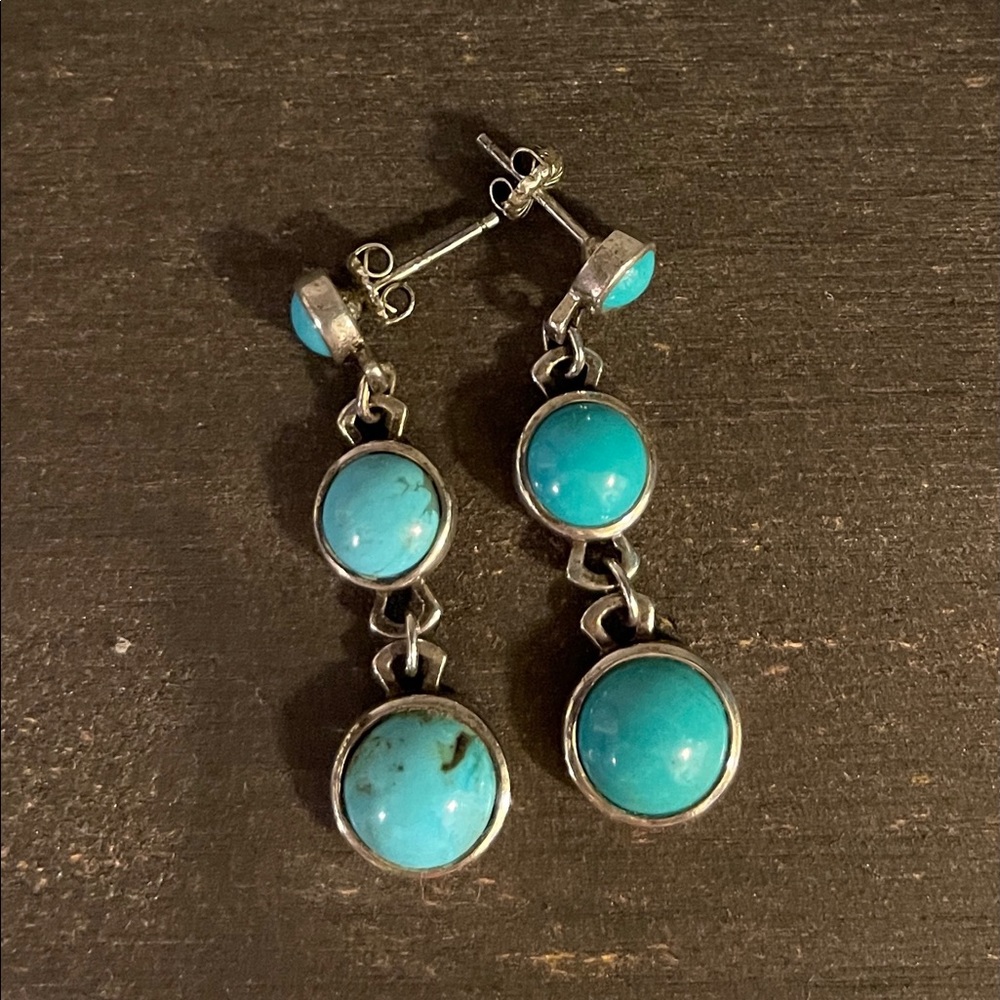 Whitney Kelly WK QVC Sterling Silver 925 Turquoise Dangle Navajo Tribal Earrings
